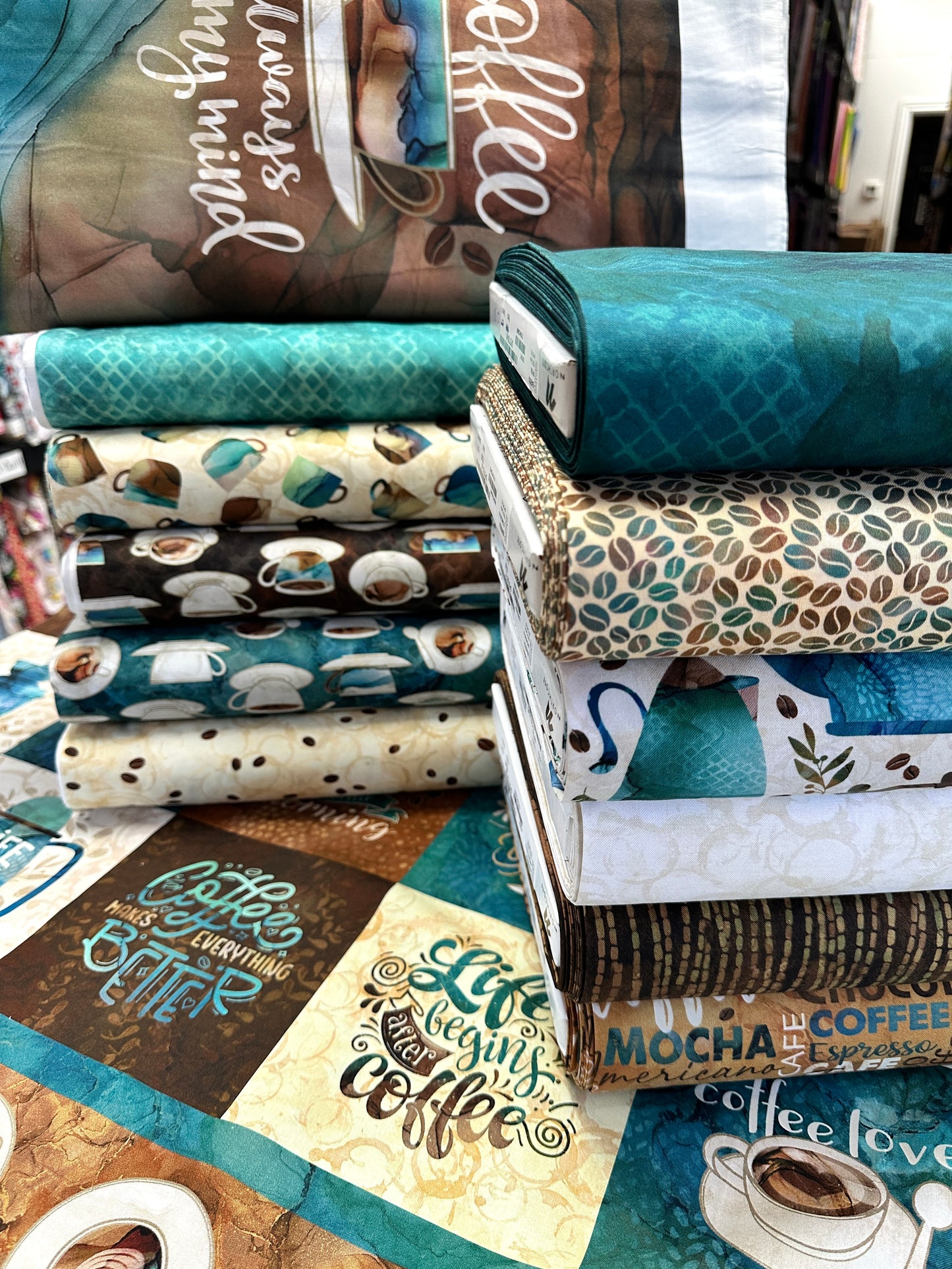 Barista by Deborah Edwards and Melanie Samra Digitally Printed  Texture Light Teal DP27705-64 Cotton Woven Fabric