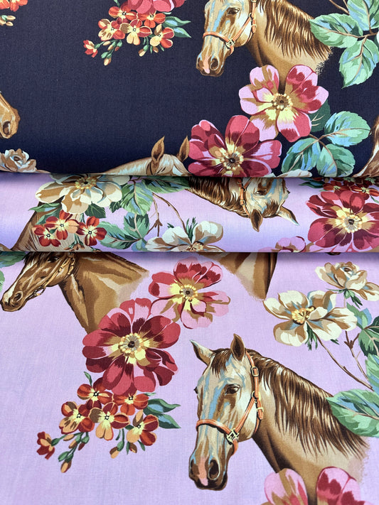 Nicole's Prints Blossom Stables Plum  (Larger blossoms are 4" across)   9040A Cotton Woven Fabric