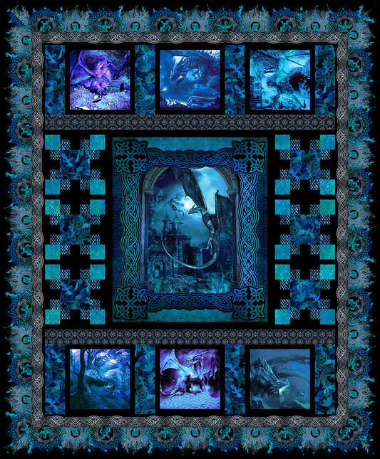 Dragons Blue Fury Quilt Kit Finished size 761⁄2" x 921⁄2” USA Shipping included in price