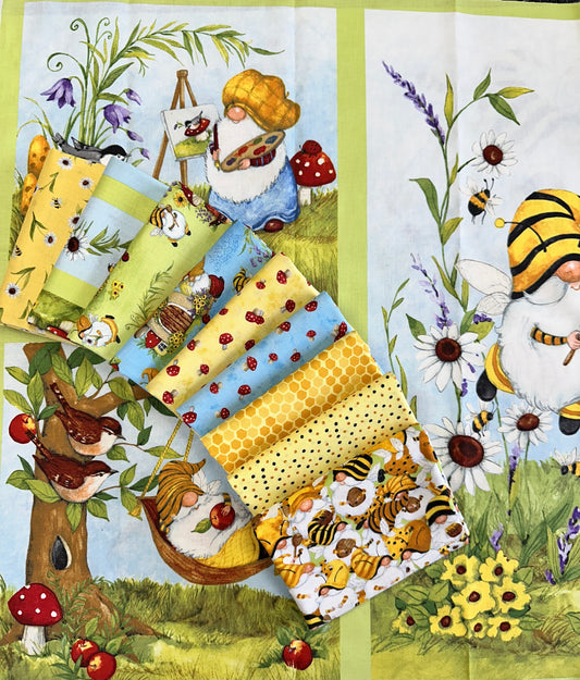 New Arrival: Buzzin with My Gnome-iezz  by Susan Winget Mushroom Toss Yellow    39839-531 Cotton Woven Fabric