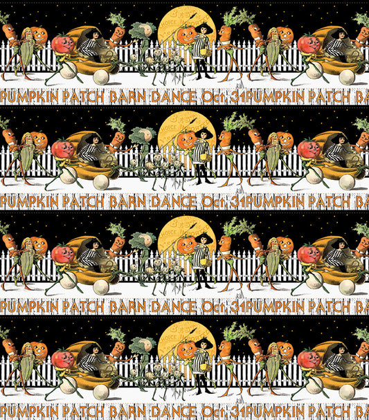 PREORDER ITEM: Pumpkin Patch by J. Wecker Frisch Barn Dance Border Stripe    CD14573-WHITE Cotton Woven Fabric