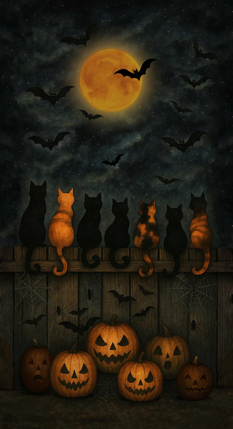 Preorder June 2026: Feline Spooky Scaredy Fence Cats 24" Panel Slate CD4236 by Timeless Treasures