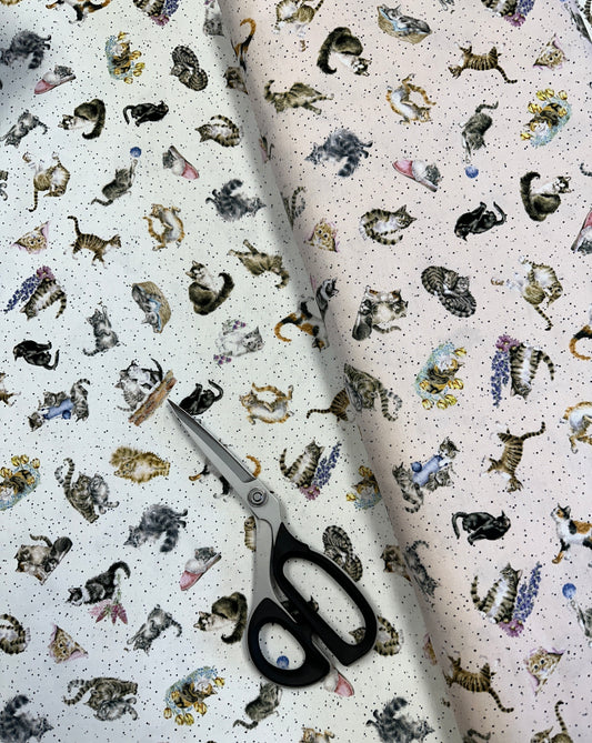 New Arrival: Whiskers & Paws by Hannah Dale Cats Tossed White    10416W Cotton Woven Fabric