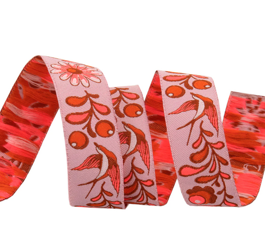 Tula Pink Everglow 7/8” wide Birds & Bees Ribbon Cosmic Woven Ribbon TK-108/22mm Col 3 Priced per Yard