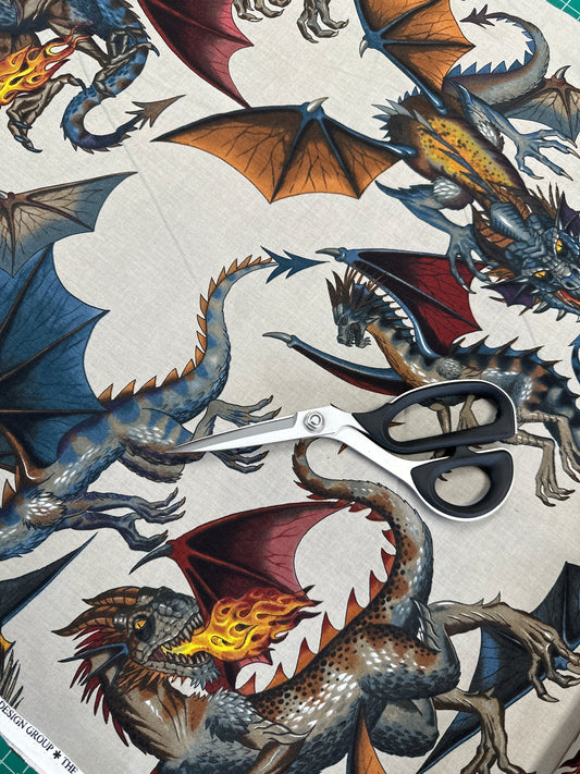 Nicole’s Prints Tale of the Dragon on Natural Cotton Woven Fabric