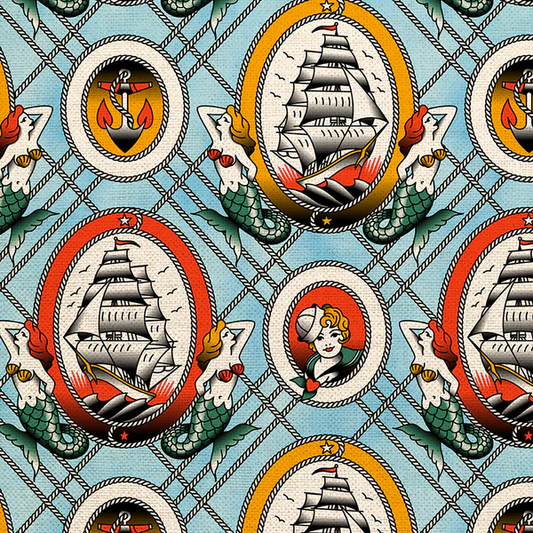 Timeless Tattoos Sailor Tattoos Blue 18325892 Blue 118" Wideback Cotton Woven