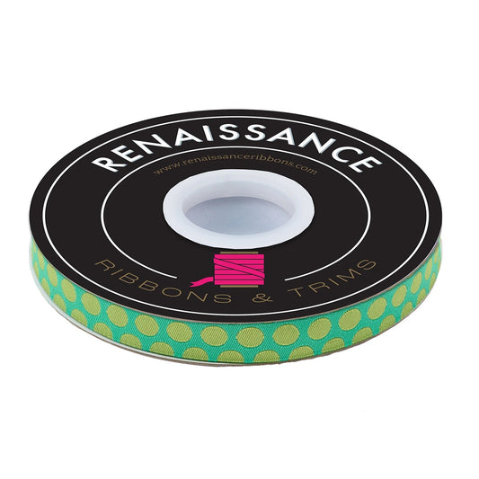 Roar Ribbon by Tula Pink Dinosaur Eggs in Mint 5/8" Width Woven Ribbon tk-109-16mm-col-3-s Priced per yard