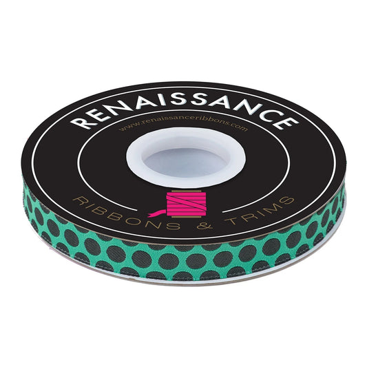 Roar Ribbon by Tula Pink Dinosaur Eggs in Storm 5/8" Width Woven Ribbon tk-109-16mm-col-4-s Priced per yard