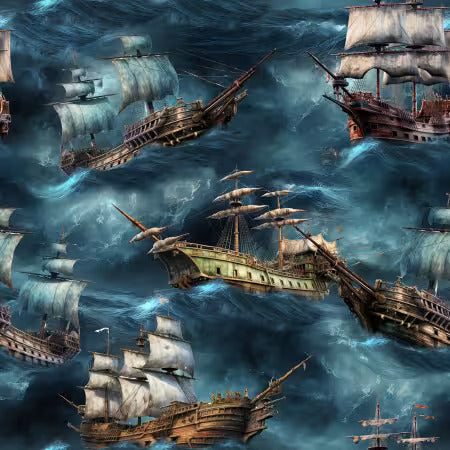 Preorder January 2027: Nordic Tales Ships 6045-07 from KK Fabrics