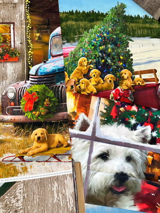 Doggies! 35.5" Panel Christmas Truck with Dogs Digitally Printed   GG00593C1  Cotton Woven Panel