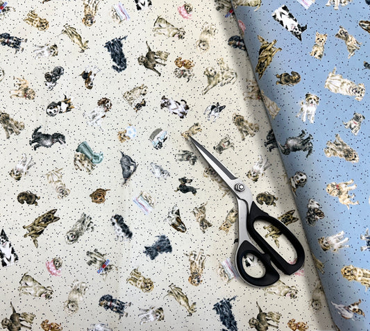 New Arrival: Whiskers & Paws by Hannah Dale Dogs Tossed Cream    10417E Cotton Woven Fabric