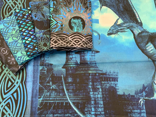 Dragons Flame Border Blue/Black 3DRG-2 Cotton Woven Fabric