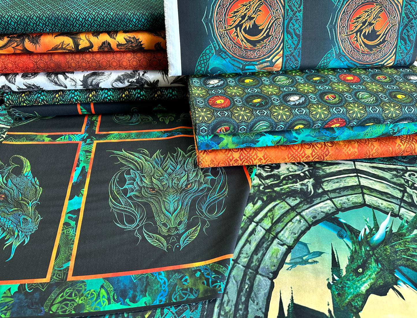 Dragons Emerald Reign Etching Orange 23DRG.1 Cotton Woven Fabric