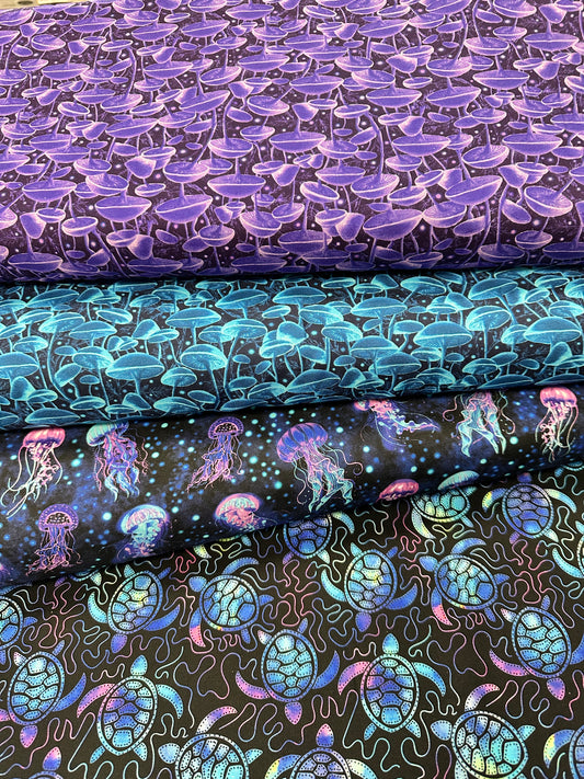 Electric Ocean Bioluminescente Mushrooms Midnight    CD2851-MIDNIGHT Cotton Woven Fabric