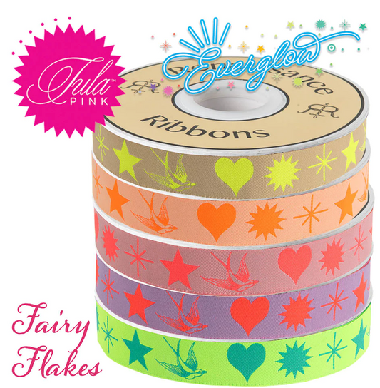 Tula Pink Everglow 7/8" Woven Jacquard Fairy Flakes Cosmic Woven Ribbon  TK-107/22mm Col 3 Priced per Yard