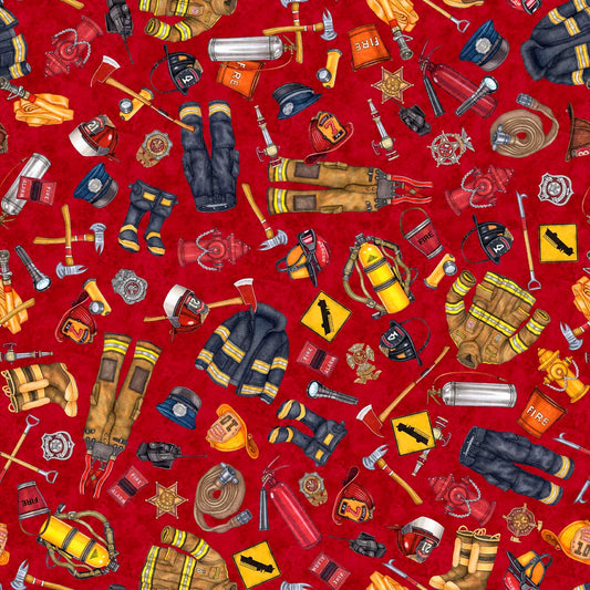 New Arrival: American Heroes Firefighters by Morris Creative Group Everything Firefighter Red    30681R Cotton Woven Fabric