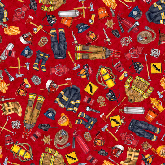 American Heroes Firefighters by Morris Creative Group Everything Firefighter Red    30681R Cotton Woven Fabric