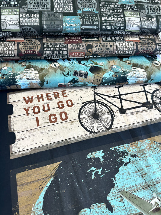 Explore Digitally Printed by Dan DiPaolo Collection World Map Lt Teal    Y4297-103 Cotton Woven Fabric