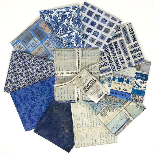 Tim Holtz Eclectic Element Palette Indigo Fat Quarter Bundle of 10 Prints Cotton Woven Fabric  ISFQ Bundle