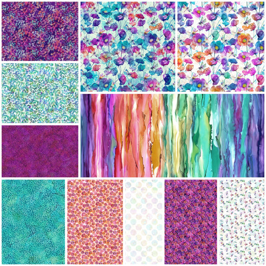 Dragonfly Dance Deborah Edwards and Melanie Samra Fat Quarter Bundle of 11 Prints:  (NOTE: Ombre will be cut as a 1/2 yard) DDFQB Bundle