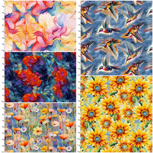 PREORDER ITEM - EXPECTED JANUARY 2025: Hummingbird Bouquet Licensed by Shawna Stewart Digitally Printed  Fat Quarter Bundle of 5 Prints