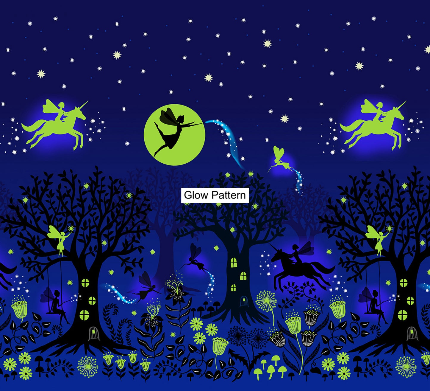 New Arrival: Glow Fairies (Glow in the Dark) Fairy Glow Double Edge Border Night    A867.3 Cotton Woven Fabric