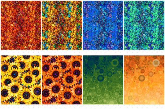 PREORDER ITEM - EXPECTED AUGUST 2025: Sonny in the Sunflowers by Peggy Collins Collection  Fat Quarter Bundle of 8 Prints (panel is not included)  Sonny Bundle