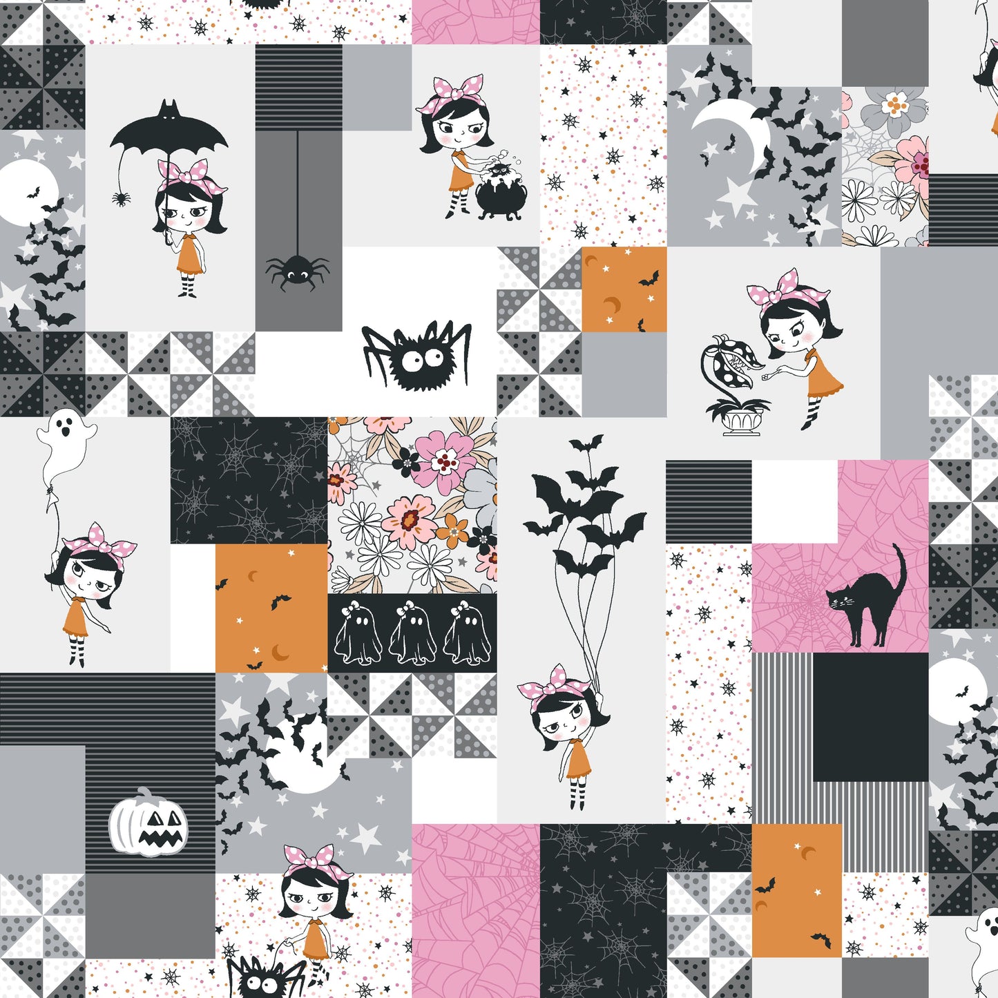 Preorder June 2027: Wednesday's Child Patchwork Charcoal & Pink 3075-92 Fabric