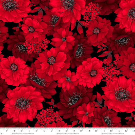 PREORDER ITEM - EXPECTED APRIL 2026: Scarlet's Treasure by Color Principle Floral Large Black/Red    3640-98 Cotton Woven Fabric