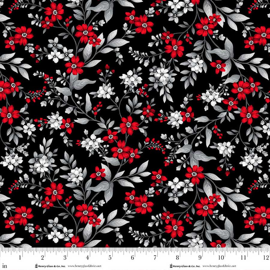 PREORDER ITEM - EXPECTED APRIL 2026: Scarlet's Treasure by Color Principle Floral Vine Black/Red    3647-98 Cotton Woven Fabric