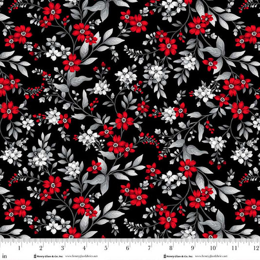 PREORDER ITEM - EXPECTED APRIL 2026: Scarlet's Treasure by Color Principle Floral Vine Black/Red    3647-98 Cotton Woven Fabric