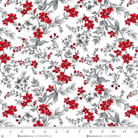 PREORDER ITEM - EXPECTED APRIL 2026: Scarlet's Treasure by Color Principle Floral Vine White/Red 3647-18 Cotton Woven Fabric