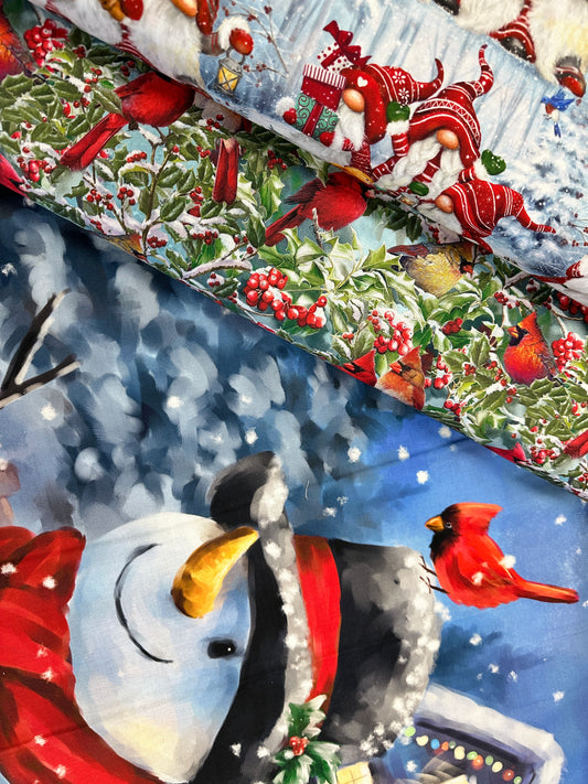 New Arrival: Four Season Christmas Snowman & Forest Friends 36" Panel Multi AL64563C1 Cotton Woven Panel