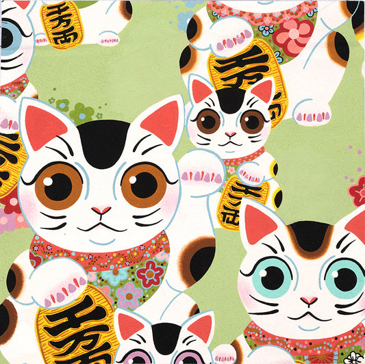New Arrival: Nicole's Prints  Fuku Kitty Sage  8410x Cotton Woven Fabric