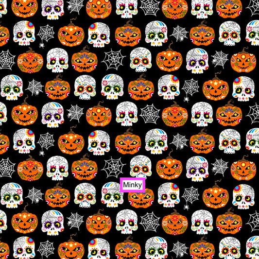 Trick or Treat Ghastly Greetings  SMP10334-BLAC  Minky Fabric