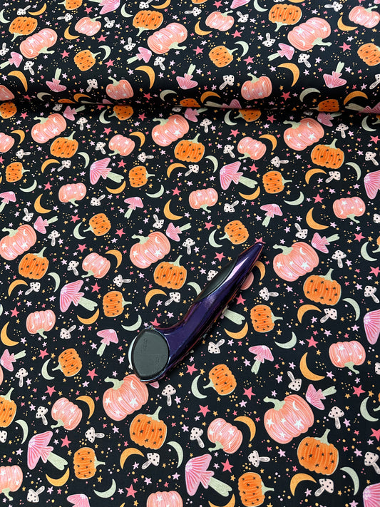 Ghostly Greetings by Rose Halsey Pumpkins & Mushrooms Black    BQ4138-99 Cotton Woven Fabric