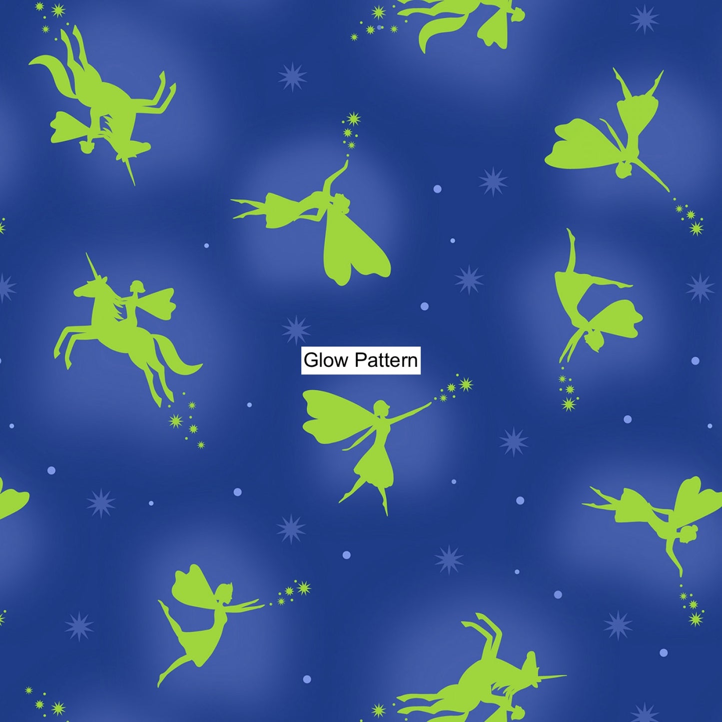 New Arrival: Glow Fairies (Glow in the Dark) Glow Fairies on Blue    A870.3 Cotton Woven Fabric