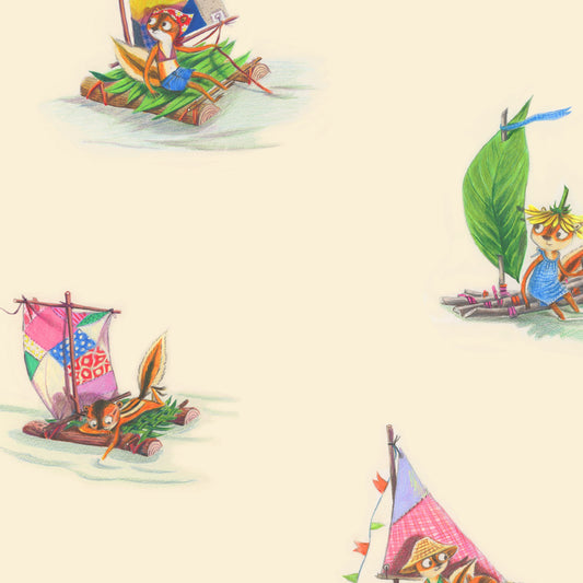 Preorder April 2027: Boat Race Stick Boats Ivory 55604D-9 by Heather Ross