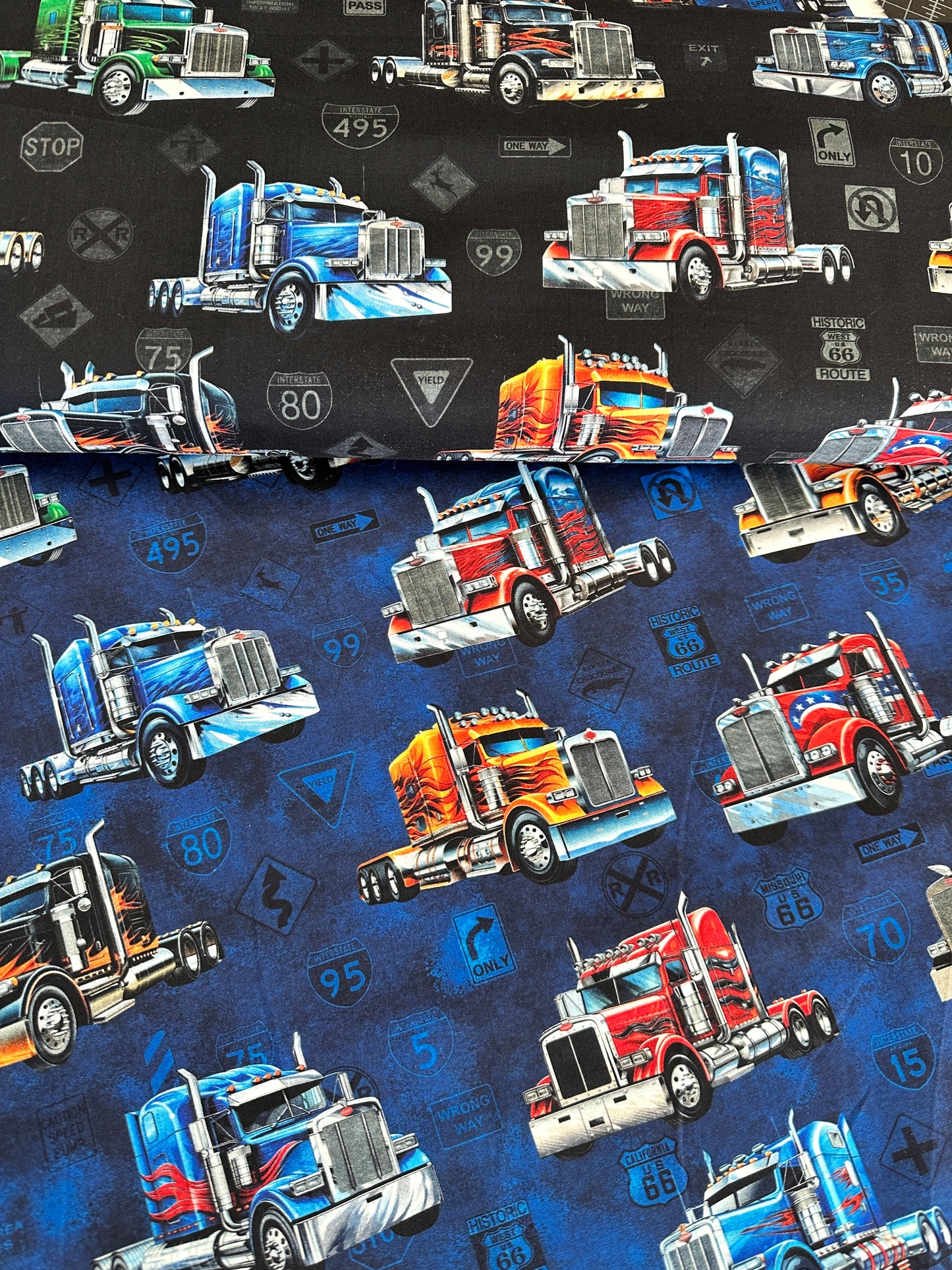 Heavy Metal by Morris Creative Group Big Rigs Midnight    30704W Cotton Woven Fabric