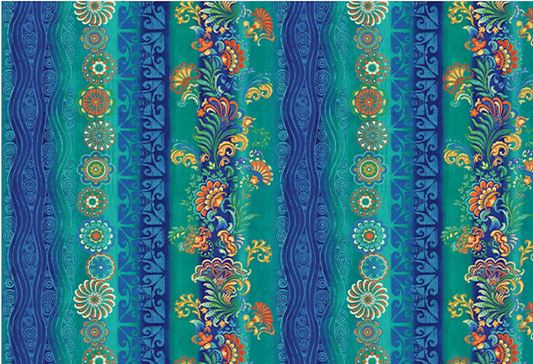 Mythical Mermaids by David Galchutt Oceanic Stripe Teal/Multi 13288-85 Cotton Woven Fabric