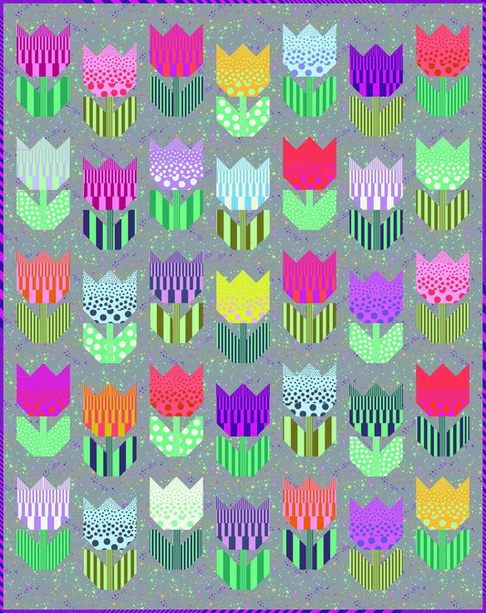 Preorder March 2027: Tulips Twin Quilt Kit featuring True Colors Sticks and Stones by Tula Pink