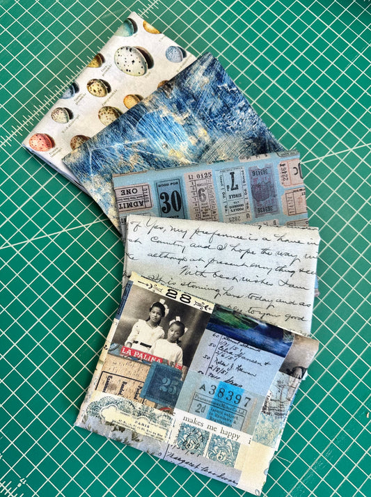 Tim Holtz Eclectic Element Palette Collage Blue   PWTH280.BLUE Cotton Woven Fabric