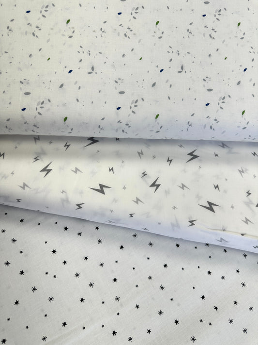 Lower the Volume Stars and Dots White    BQ1957-01 Cotton Woven Fabric