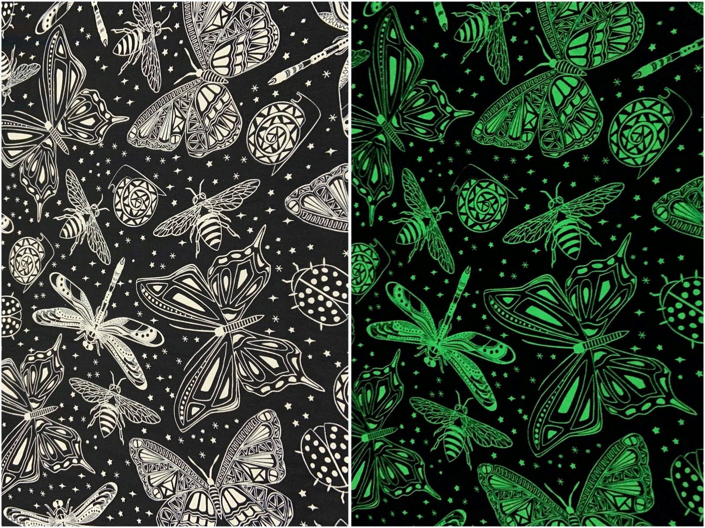 Insects in Space Black Fun-CG7791 Glow in the Dark Cotton Woven Fabric