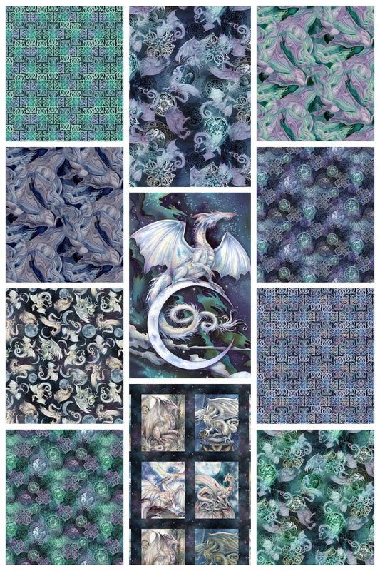PREORDER ITEM-EXPECTED FEBRUARY 2026: Mystic Dragon by Jody Bergsma Half Yard Bundle of 9 Prints Plus 2 Panels Cotton Woven Fabric