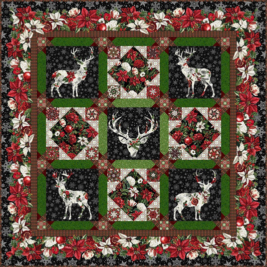 Preorder May 2026: Winter Enchantment by Jason Yenter Deer Quilt Kit Black size 61" x 61"