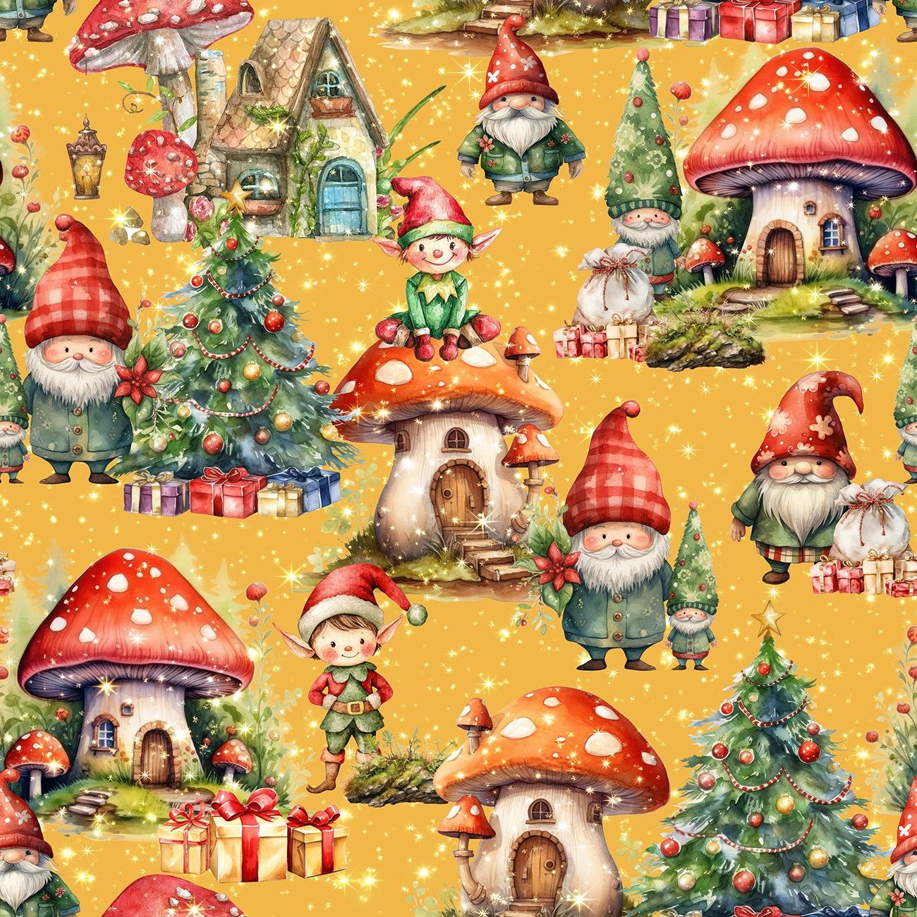 Preorder July 2026: Santa's Village Tiny Shire Yellow 5098-12 by KK Fabrics