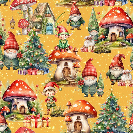 Preorder July 2026: Santa's Village Tiny Shire Yellow 5098-12 by KK Fabrics