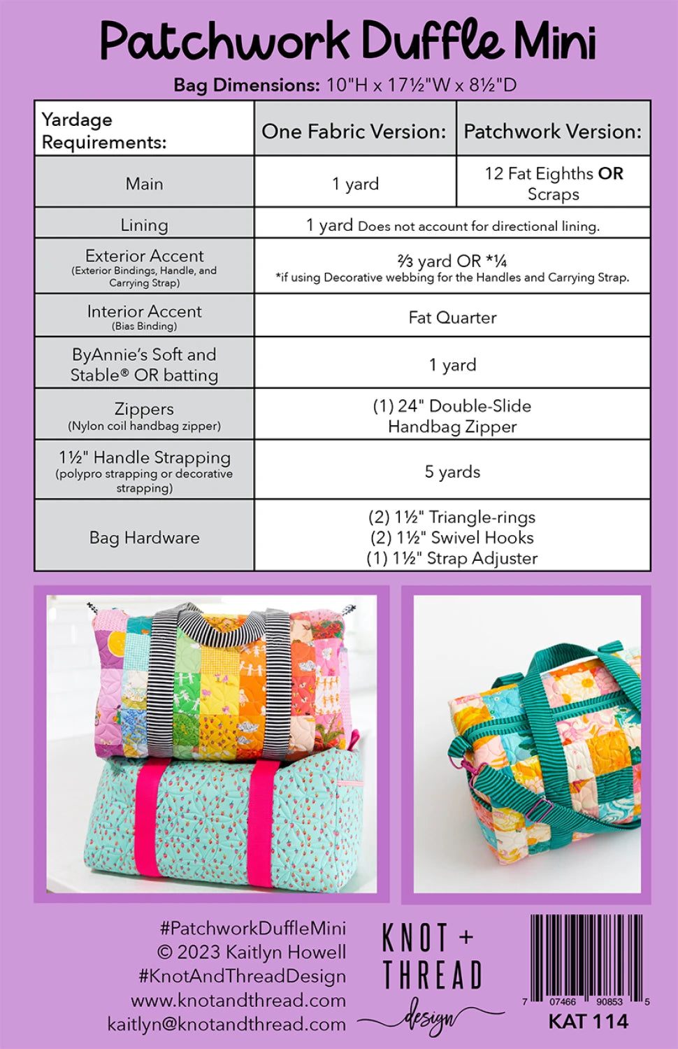Patchwork Duffle Mini Pattern KAT114 by Kaitlyn Howell