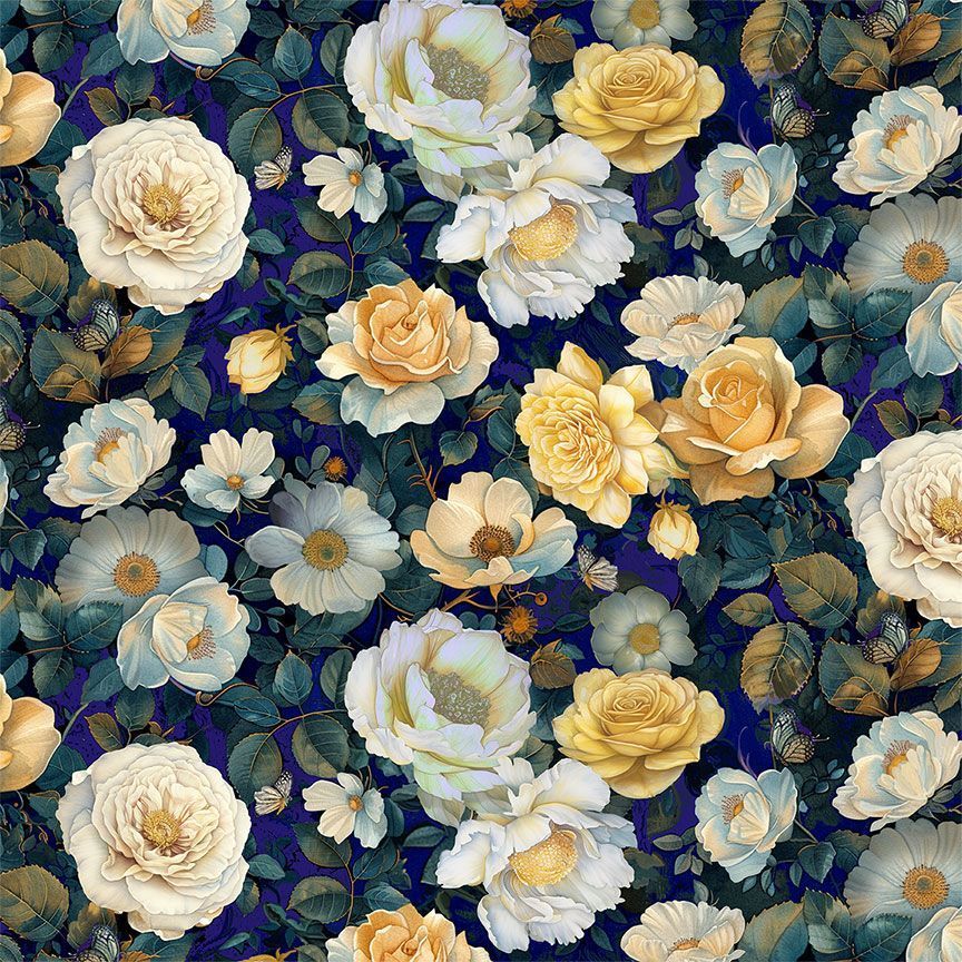 Preorder June 2026: Lumiere Midnight Floral FLEUR-CD4352 Navy by Timeless Treasures